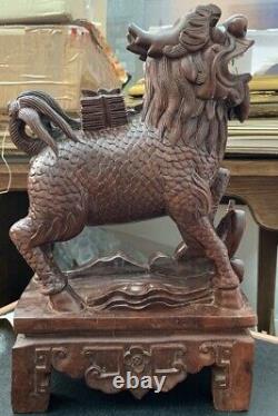 Large Antique Carved Wood Chinese Fo Dog