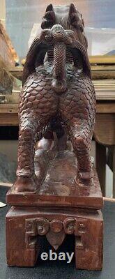 Large Antique Carved Wood Chinese Fo Dog