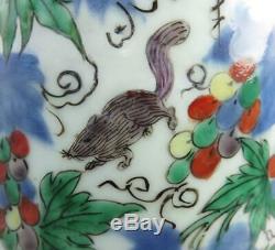 Large Antique Chinese 17th Century Wanli Wucai Squirrel Grape Rouleau Vase Ming