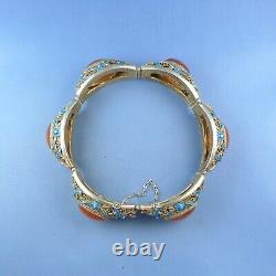 Large Antique Chinese Agate Filigree Silver Bracelet