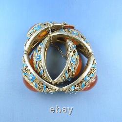 Large Antique Chinese Agate Filigree Silver Bracelet