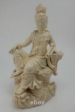 Large Antique Chinese Blanc De Chine Guanyin, 19th century Qianlong Mark 15