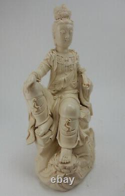 Large Antique Chinese Blanc De Chine Guanyin, 19th century Qianlong Mark 15