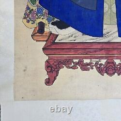 Large Antique Chinese Blue Robe Man Ancestor Scroll Painting