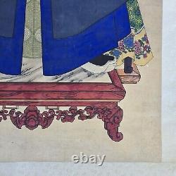 Large Antique Chinese Blue Robe Man Ancestor Scroll Painting