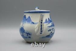 Large Antique Chinese Blue & White Porcelain Teapot Kangxi Revival Qing 19th C