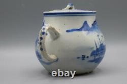 Large Antique Chinese Blue & White Porcelain Teapot Kangxi Revival Qing 19th C