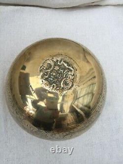 Large Antique Chinese Brass Charger Bowl. Engraved. Very Good Condition