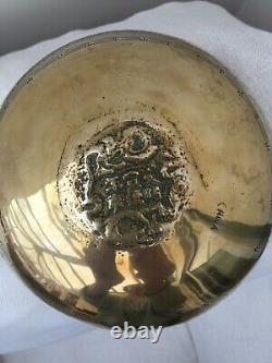 Large Antique Chinese Brass Charger Bowl. Engraved. Very Good Condition