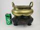 Large Antique Chinese Bronze Censer, Xuande Mrk, 2.795kg, Withheavy Rare Wood Stand