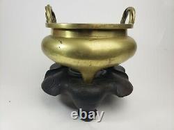 Large Antique Chinese Bronze Censer, Xuande Mrk, 2.795kg, withHeavy Rare Wood Stand