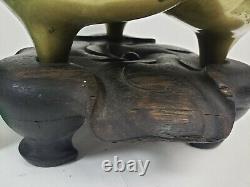 Large Antique Chinese Bronze Censer, Xuande Mrk, 2.795kg, withHeavy Rare Wood Stand