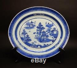 Large Antique Chinese Canton Blue and white platter 19th century 18 inches