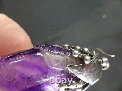 Large Antique Chinese Carved Amethyst Silver Pendant For Necklace