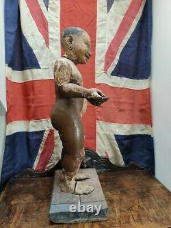 Large Antique Chinese Carved Wooden Polychrome Statue of a Boy