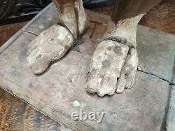 Large Antique Chinese Carved Wooden Polychrome Statue of a Boy