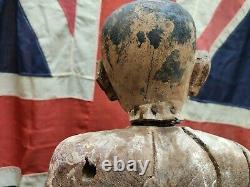 Large Antique Chinese Carved Wooden Polychrome Statue of a Boy