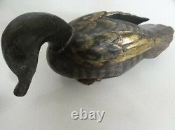 Large Antique Chinese Carved Wooden Wood Polychrome Gilt Duck Sculpture