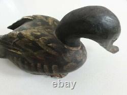 Large Antique Chinese Carved Wooden Wood Polychrome Gilt Duck Sculpture