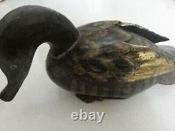 Large Antique Chinese Carved Wooden Wood Polychrome Gilt Duck Sculpture