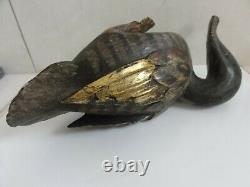 Large Antique Chinese Carved Wooden Wood Polychrome Gilt Duck Sculpture