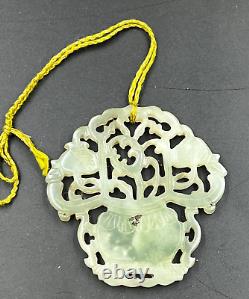 Large Antique Chinese Celadon Jade Hand Carved Art Deco Pendant
