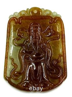 Large Antique Chinese Celadon & Orange Jade Carved Pendant