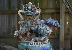 Large Antique Chinese Ceramic / Pottery Roof Tile Foo Dog Lion