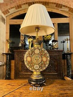 Large Antique Chinese Champleve Cloisonné Enamel Bronze Table Lamp