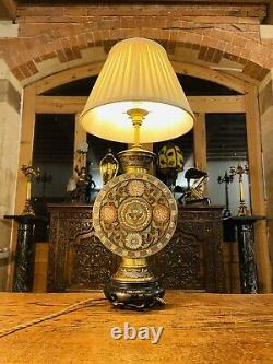 Large Antique Chinese Champleve Cloisonné Enamel Bronze Table Lamp