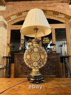 Large Antique Chinese Champleve Cloisonné Enamel Bronze Table Lamp