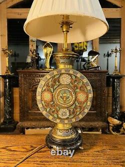 Large Antique Chinese Champleve Cloisonné Enamel Bronze Table Lamp