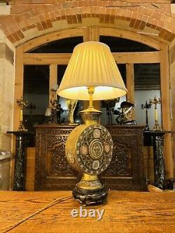 Large Antique Chinese Champleve Cloisonné Enamel Bronze Table Lamp