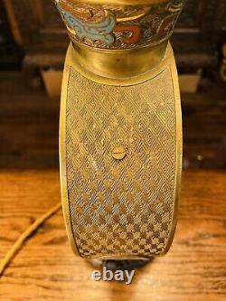 Large Antique Chinese Champleve Cloisonné Enamel Bronze Table Lamp