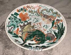 Large Antique Chinese Charger Porcelain Famille Verte Plate Kangxi Period 13.5D