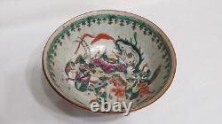 Large Antique Chinese Crackle Glaze Famille Rose Porcelain Bowl 8