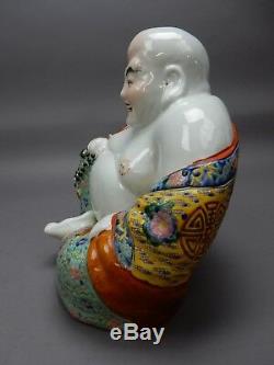 Large Antique Chinese Famille Rose Buddha Statue Imprinted Mark 12 inches