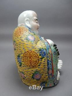 Large Antique Chinese Famille Rose Buddha Statue Imprinted Mark 12 inches