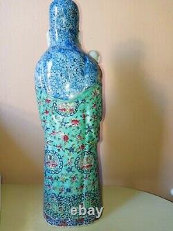 Large Antique Chinese Famille Rose Enamel Porcelain Immortal With Boy Figure