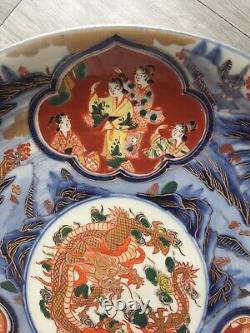 Large Antique Chinese Gold Imari Dragon character story Porcelain Serving Dish