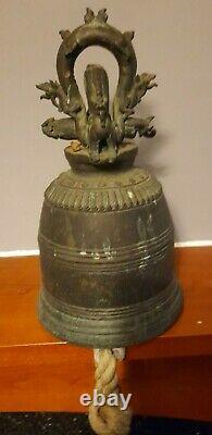 Large Antique Chinese Guardian Dragon Temple Bell 12 Inches