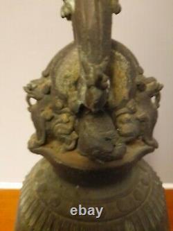 Large Antique Chinese Guardian Dragon Temple Bell 12 Inches