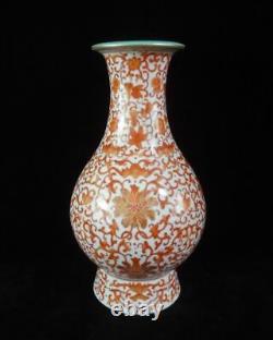 Large Antique Chinese Hand Painting Flowers Red Porcelain Vase QianLong Mark