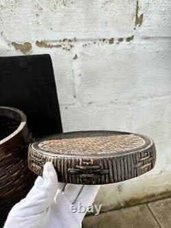 Large Antique Chinese Handmade Woven Bamboo Basket/Stool