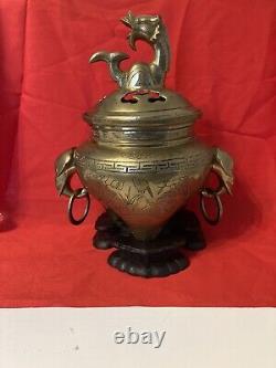 Large Antique Chinese Incense Burner Early Cast Bronze/ Brass