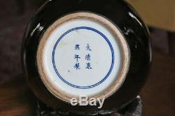 Large Antique Chinese Kangxi Mark & Period Mirror-black Glazed Tianquiping Vase