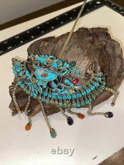 Large Antique Chinese Kingfisher Feather Hairpin 8