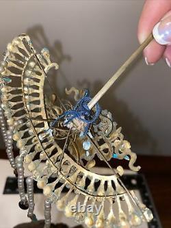 Large Antique Chinese Kingfisher Feather Hairpin 8