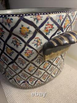 Large Antique Chinese Koi Fish Oval Foot Bowl Or Wash Bowl Beautiful & RARE