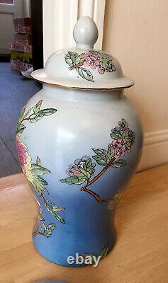 Large Antique Chinese Lidded Art Vase Cherry Blossom Bird Butterfly Spare Lid